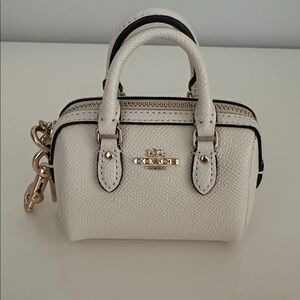 Coach Mini Rowan Satchel Bag Charm Keychain in Chalk/Ivory CU279